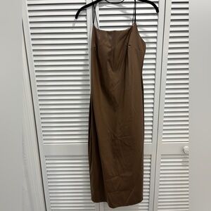 Faux Leather Brown Slip Dress